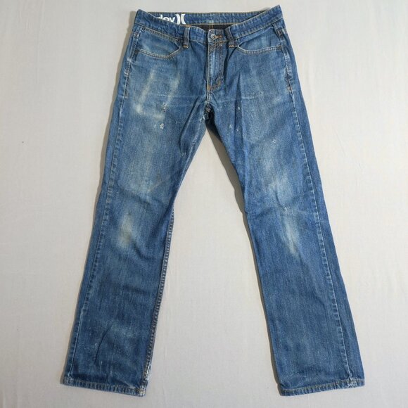 Hurley jeans straight leg men's size W32 Dark washed blue custom distressed - Picture 1 of 15